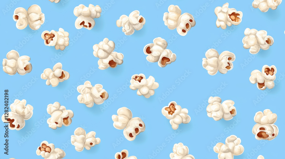 Popcorn Background Pattern on Blue Surface for Fun Designs Popcorn Background Pattern on Blue Surface for Fun Designs