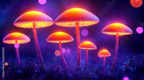 Wallpaper Mural Glowing mushrooms in a dark forest at night. Torontodigital.ca