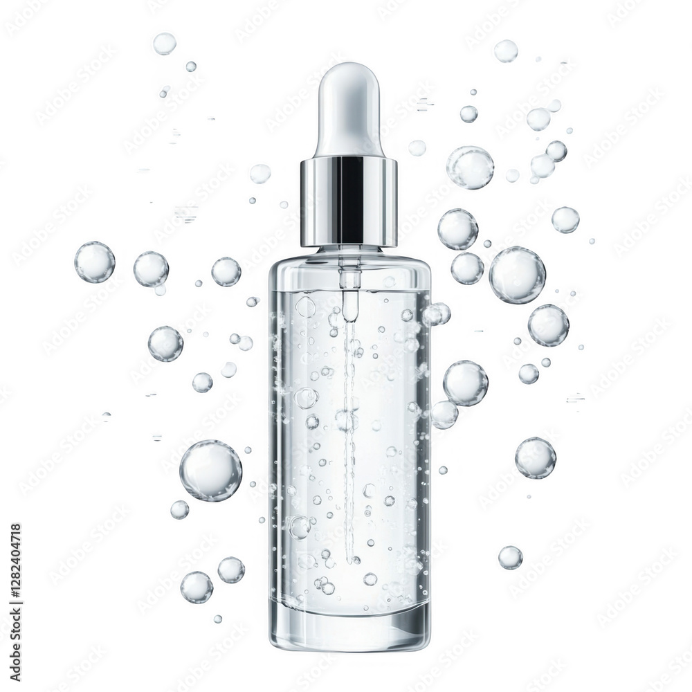 Clear Dropper Bottle with Bubbles and Isolated Background Effects Clear Dropper Bottle with Bubbles and Isolated Background Effects