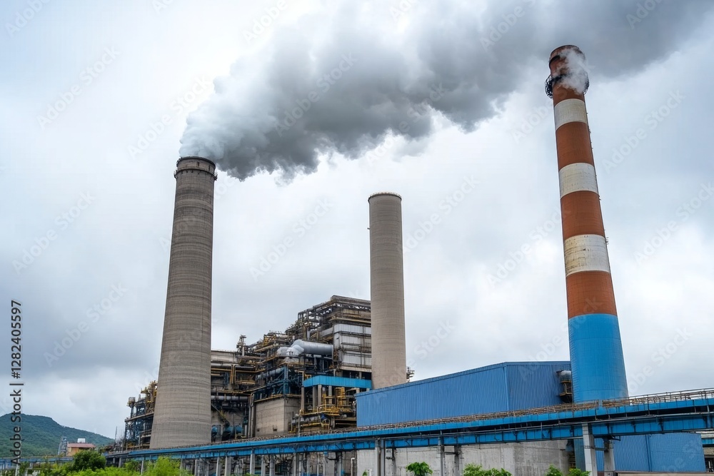 industrial landscape with heavy pollution produced by a large factory industrial landscape with heavy pollution produced by a large factory