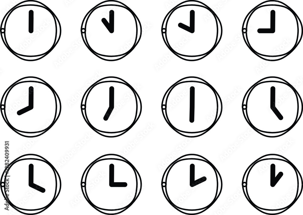 set of clocks vector outline set of clocks vector outline