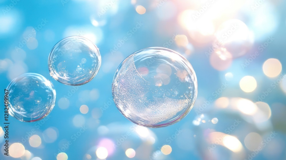 Bubbles floating in the air against a blue sky Bubbles floating in the air against a blue sky