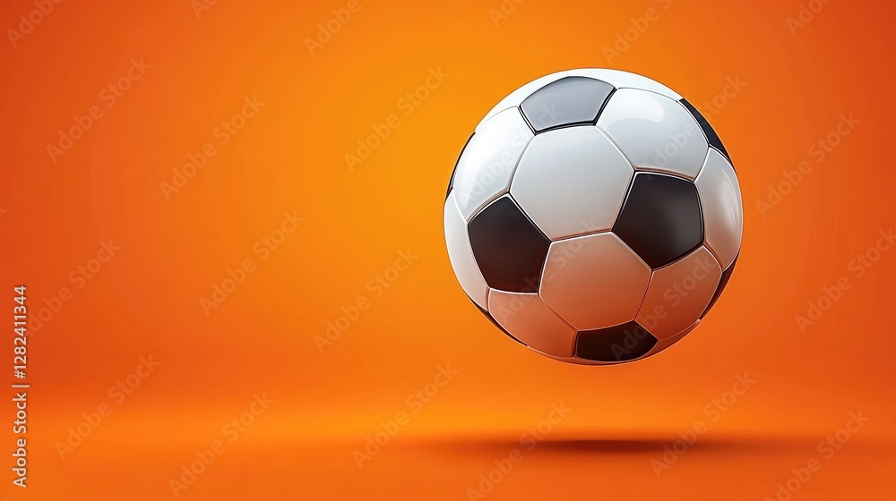 Obraz premium Soccer ball composition, floating appearance on a high-contrast orange background, professional sports image.