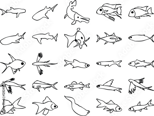 set of Fish vector outline