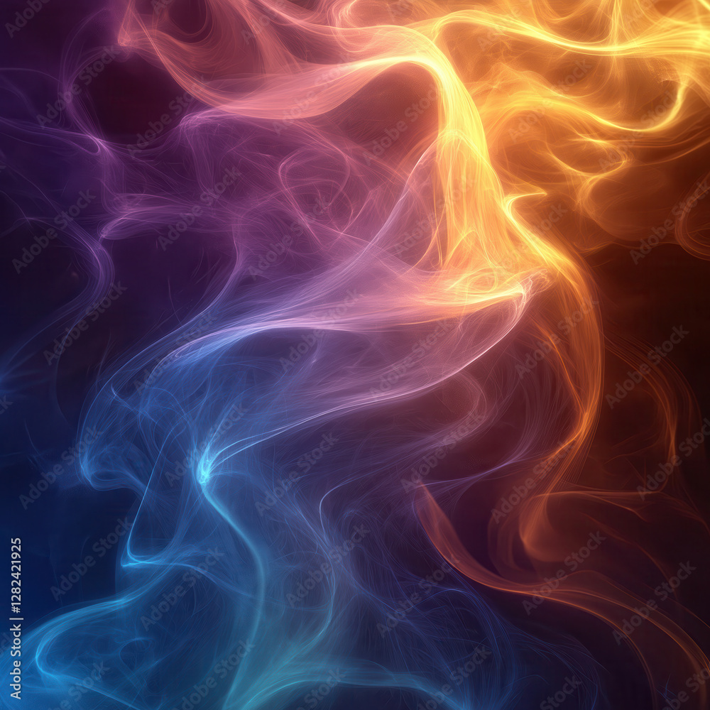 Fototapeta premium Colorful Smoke and Light Swirls: Mystical Atmospheric Background in Blue, Orange, and Purple Hues