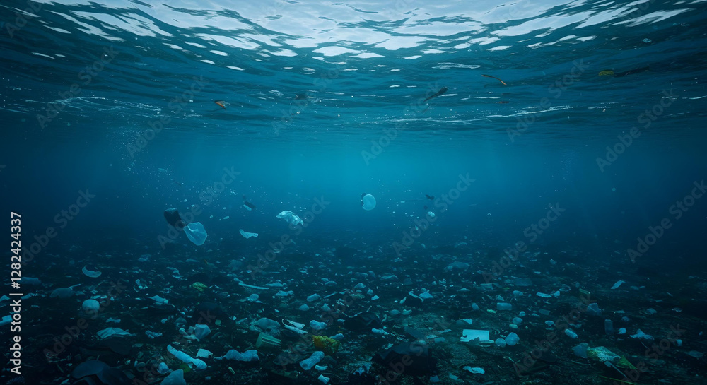 Naklejka premium A heartbreaking underwater scene showing the devastating effects of ocean pollution