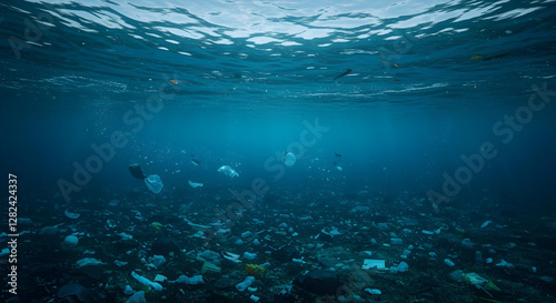 A heartbreaking underwater scene showing the devastating effects of ocean pollution