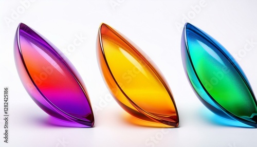 Abstract neon glass multicolored shapes isolated on white photo