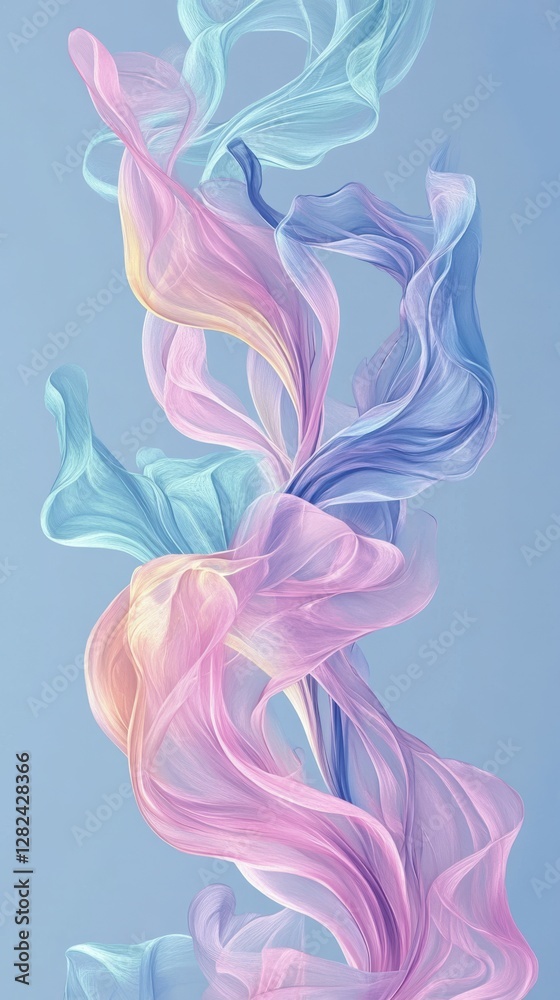 Fototapeta premium Abstract Fluid Swirls in Pastel Colors on Light Blue Background