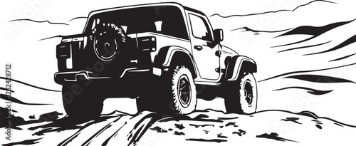 black and white cartoon off road car