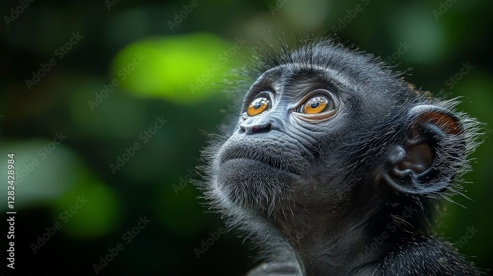 Obraz premium Curious Baby Monkey Looking Up in Jungle