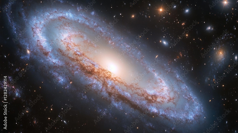 Fototapeta premium A mesmerizing celestial view showcasing a swirling galaxy with glowing nebulae and distant stars.