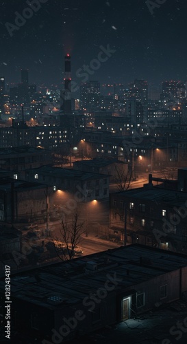 Diminishing urban skyline depicting economic stagnation and societal challenges