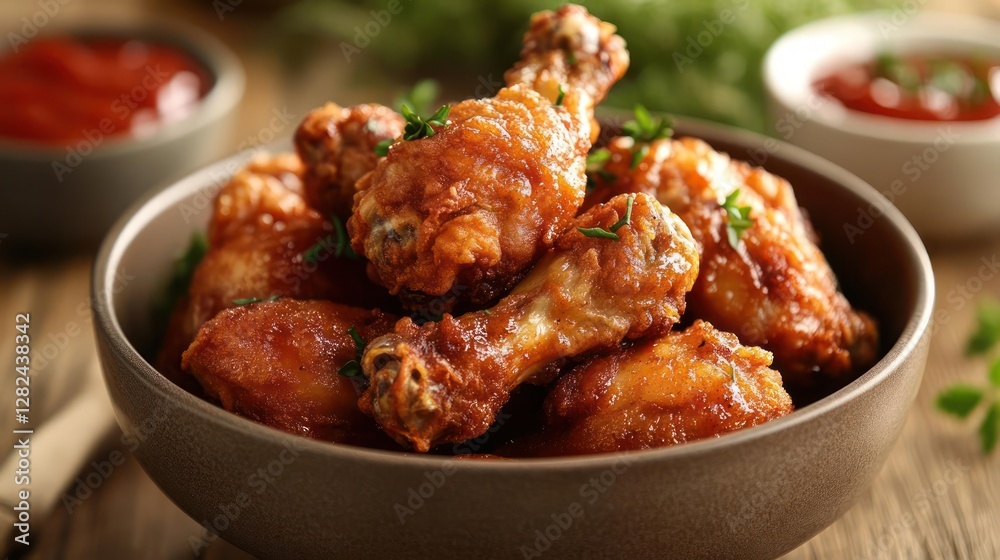 Bowl of chicken wings with dipping sauce Bowl of chicken wings with dipping sauce