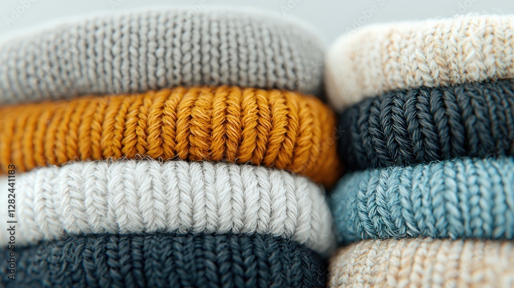 Stacked colorful knitted hair ties, close-up view Stacked colorful knitted hair ties, close-up view