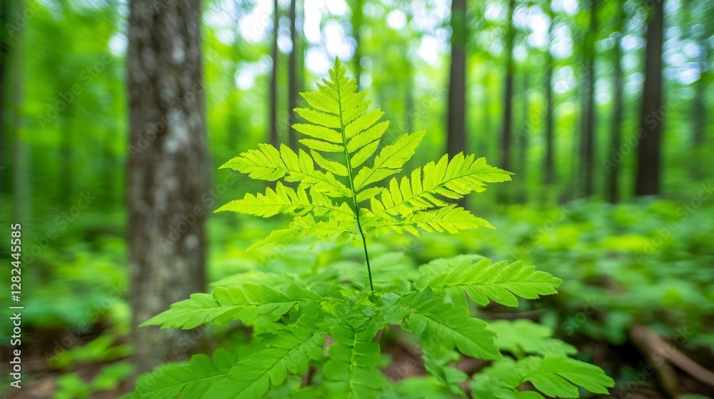 Vibrant Green Fern Leaf in Serene Forest Setting During Summer Vibrant Green Fern Leaf in Serene Forest Setting During Summer
