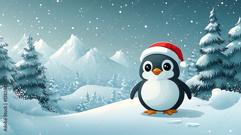 Charming winter penguin in snowy background high resolution hd Wallpaper Charming winter penguin in snowy background high resolution hd Wallpaper