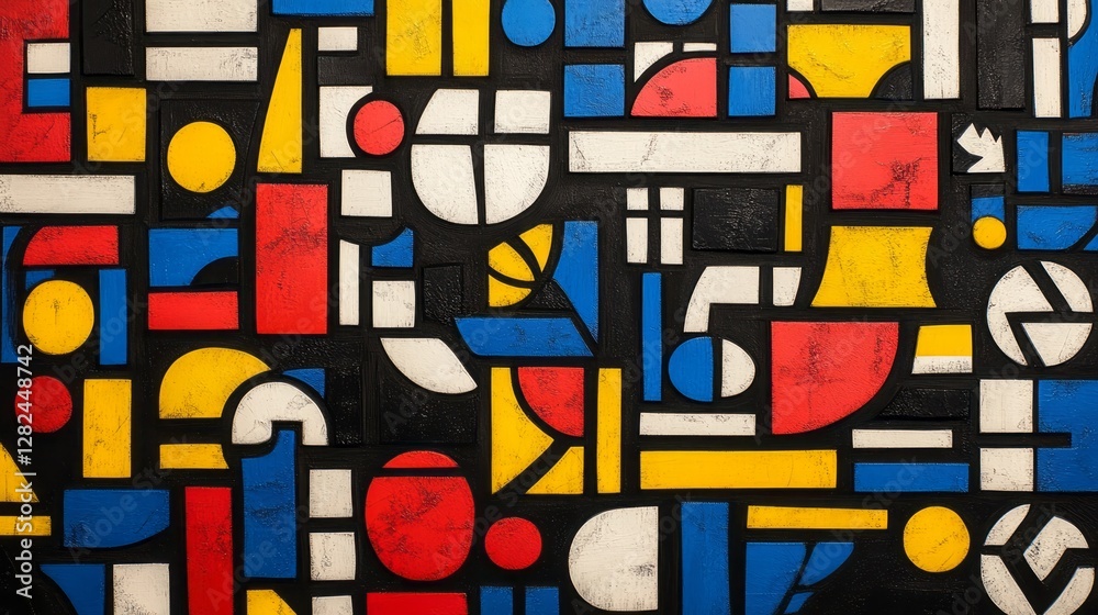 Abstract geometric art featuring primary colors against a black background Abstract geometric art featuring primary colors against a black background