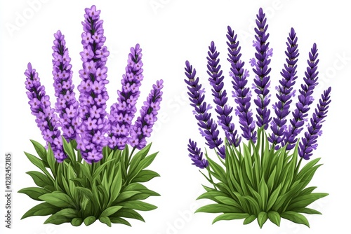 Set of Plectranthus mona lavender and Lavandula pinnata flowering frontal isolated png on a transparent background perfectly cutout