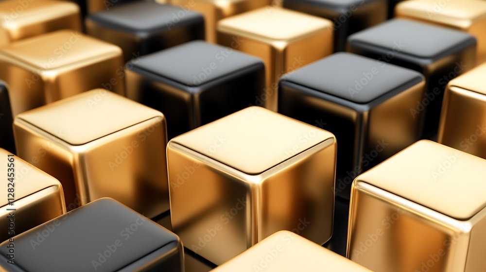 Abstract Gold and Black Cubes: A Luxurious 3D Render Abstract Gold and Black Cubes: A Luxurious 3D Render