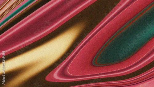 A striking abstract composition with flowing red, gold, and green hues, creating a sleek and dynamic visual effect. The smooth, fluid texture adds depth and a sense of movement.