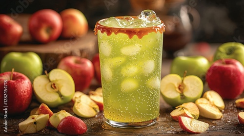 Caramel Apple Iced Drink Surrounded by Apples photo