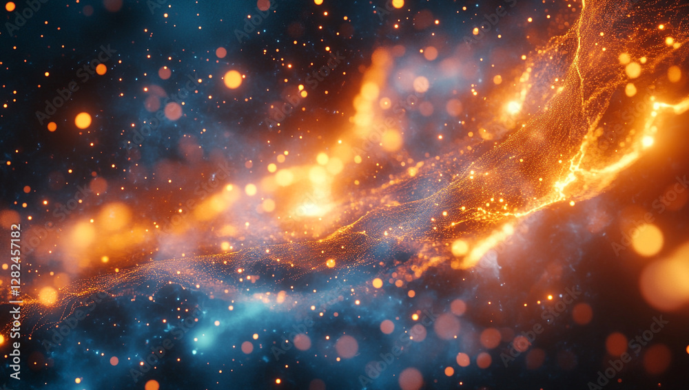 Fototapeta premium Futuristic abstract background with blue and orange digital mesh