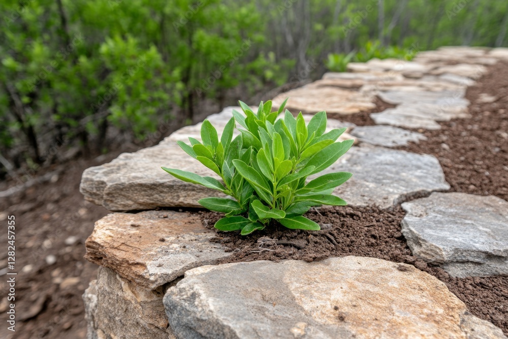 Parched Earth with cracks and some green seedlings Parched Earth with cracks and some green seedlings