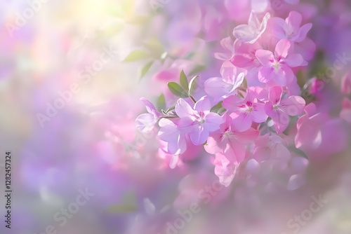 Dreamy Blooming Floral Backdrop with Soft Focus Ethereal Glow and Misted Lavender Hues