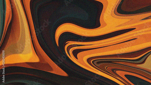 A striking abstract image with fluid swirls of deep black and warm golden-orange hues. The flowing lines create a sense of movement, energy, and intensity with a rich, bold aesthetic.