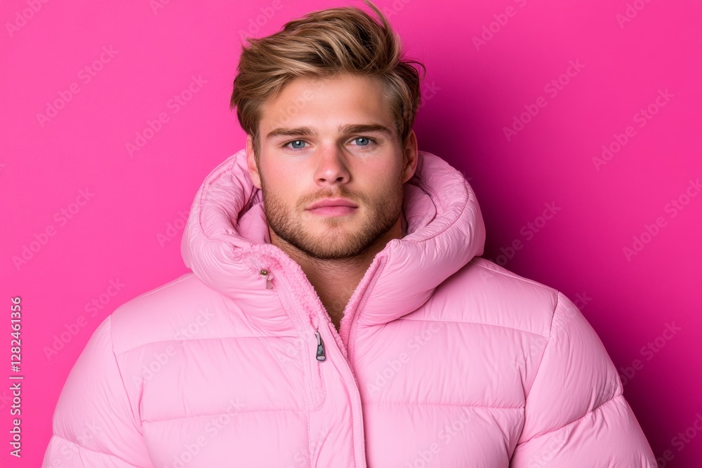 Portrait of handsome young man pink on background Portrait of handsome young man pink on background
