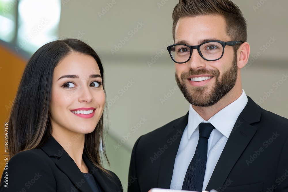 Portrait of two business colleagues, looking at something online Portrait of two business colleagues, looking at something online