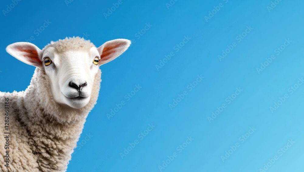 Sheep portrait against a clear blue sky Sheep portrait against a clear blue sky