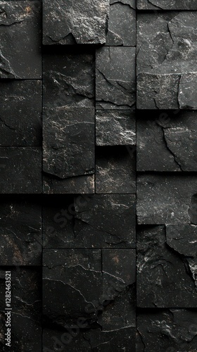 Black stone tile wall backdrop for industrial design, building material