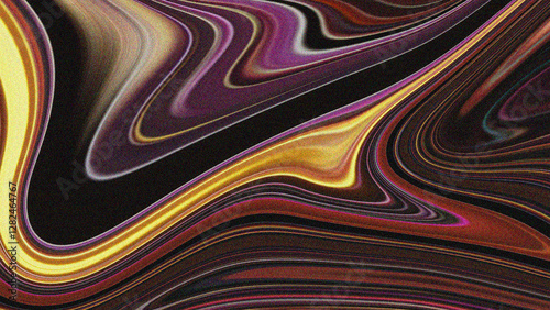 A mesmerizing abstract image with flowing golden, purple, and black waves. The glowing highlights and deep contrast create a surreal, fluid, and futuristic visual effect.