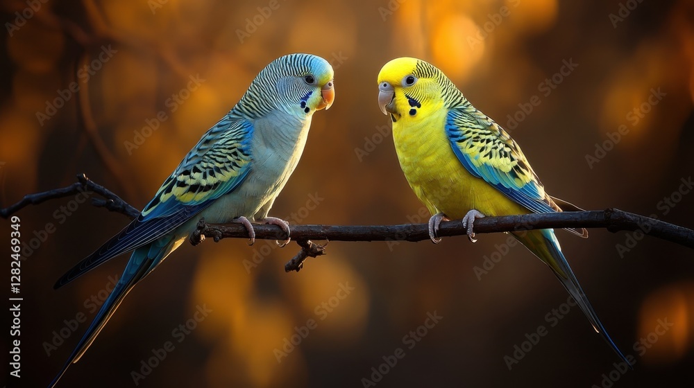 Obraz premium Two small birds perched on a tree branch in a natural setting