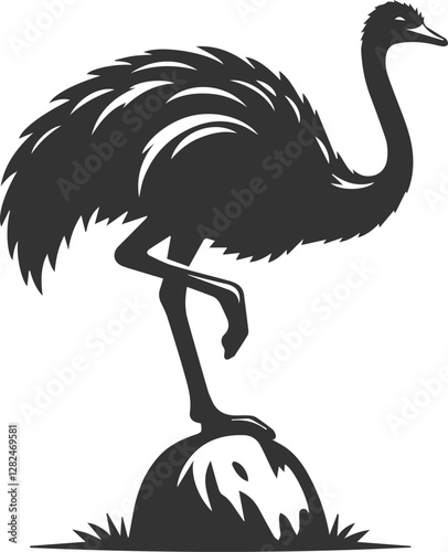 Ostrich balancing on a rock animal vector silhouette