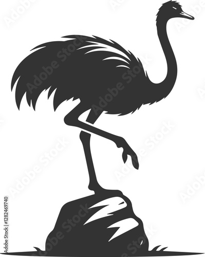 Ostrich balancing on a rock animal vector silhouette