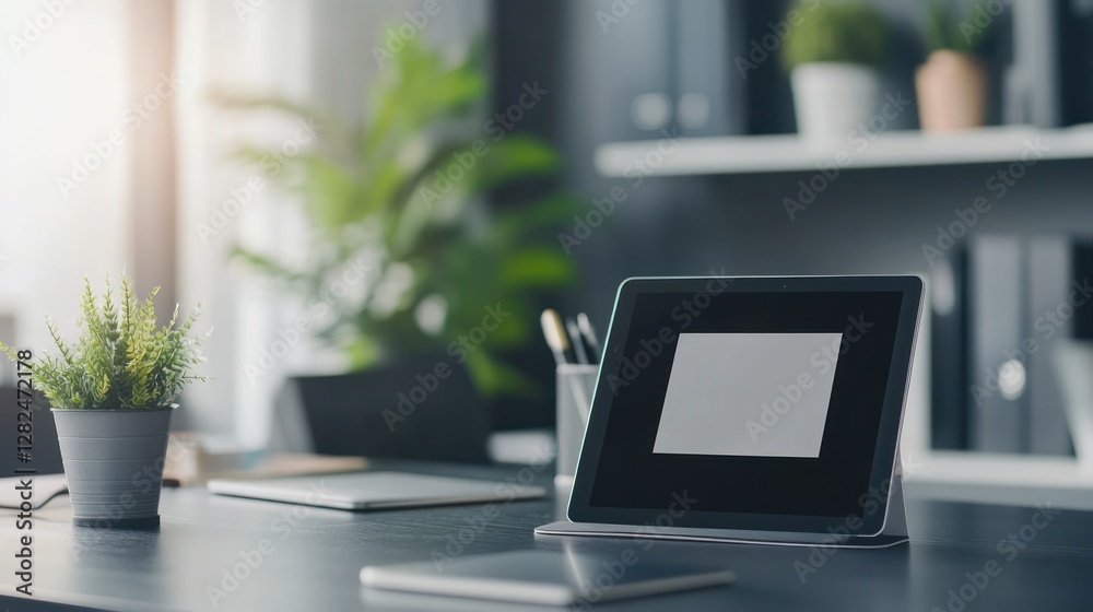 Modern Workplace: Tablet and Plants on Desk Modern Workplace: Tablet and Plants on Desk