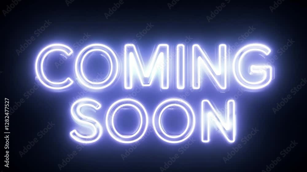 Coming soon with neon text effect, text motion, animation effect, easy multiplication, and 3D text effect.