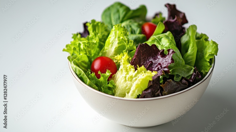 Bowl of fresh mixed salad with vegetables and dressing on a wooden table Bowl of fresh mixed salad with vegetables and dressing on a wooden table