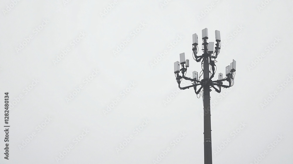 Foggy day, tall lamppost, city background, communication Foggy day, tall lamppost, city background, communication