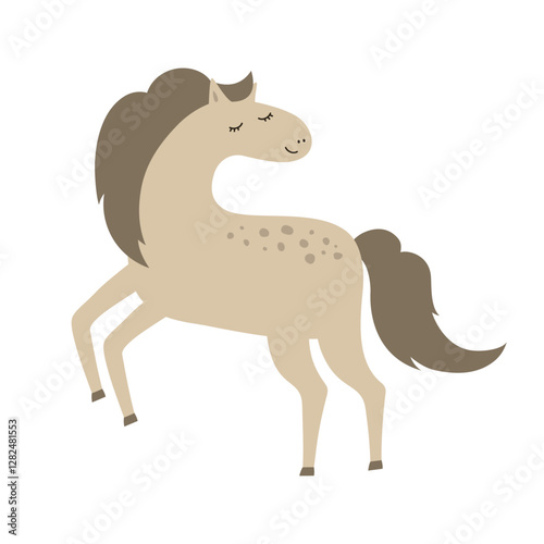 Running jumping Horse cartoon vector illustration. Playful mare horse isolated. Comic purebred stallion. Amusing flat character animal. Drawing design perfect for children books educational material