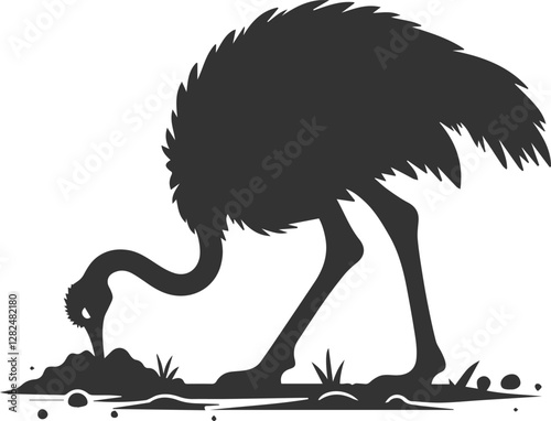 Ostrich digging a shallow hole with its beak animal vector silhouette