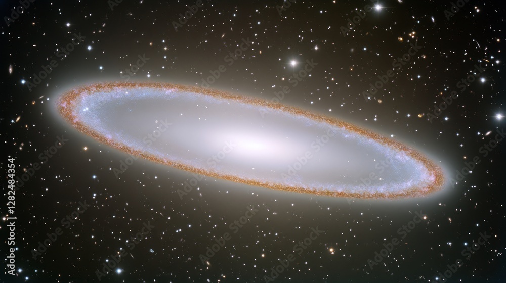 Fototapeta premium Supermassive black hole expels glowing star streams amid galactic collision, revealing cosmic chaos and creation. 