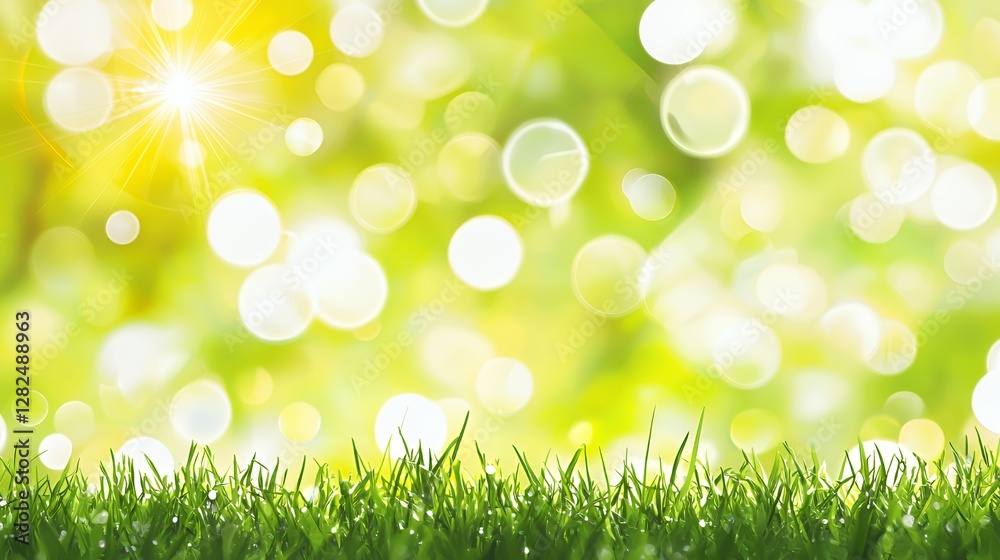Obraz premium Bright Green Grass with Sunlight Bokeh Background