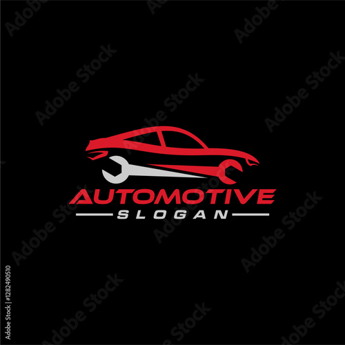 automotive logo design with car, speedometer and gear
