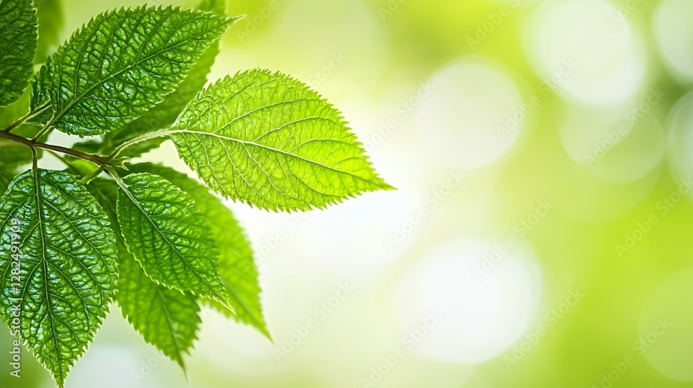 Closeup of Vibrant Green Leaves on a Branch Against a Soft Green Background Closeup of Vibrant Green Leaves on a Branch Against a Soft Green Background