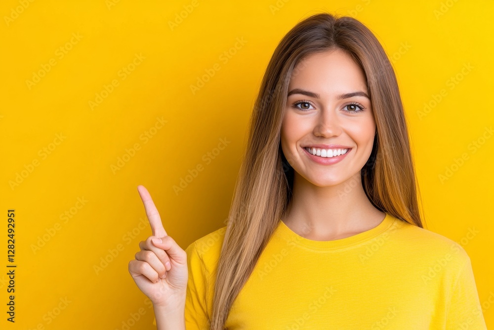 Young cute brazilian woman isolated smiling cheerfully pointing with forefinger away Young cute brazilian woman isolated smiling cheerfully pointing with forefinger away