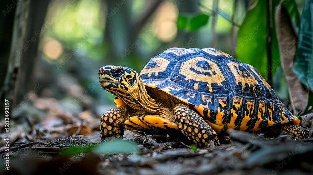 Obraz premium Tortoise rests peacefully with an octopus shadow, embodying solitude and calm joy. 